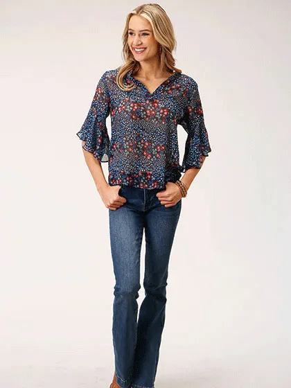 Roper 03-051-0590-3011 Womens Ditzy Floral Print Blouse Blue