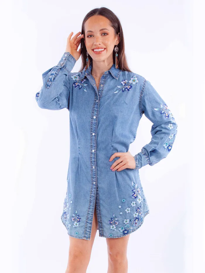 Scully HC931-LBL Womens Floral Embroidered Dress Light Blue