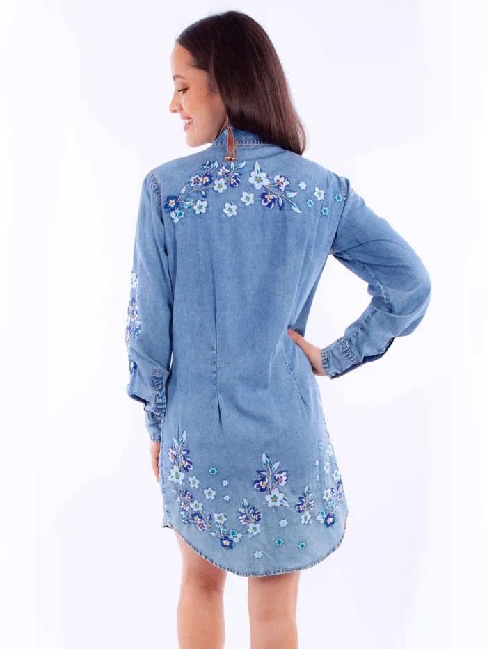 Scully HC931-LBL Womens Floral Embroidered Dress Light Blue