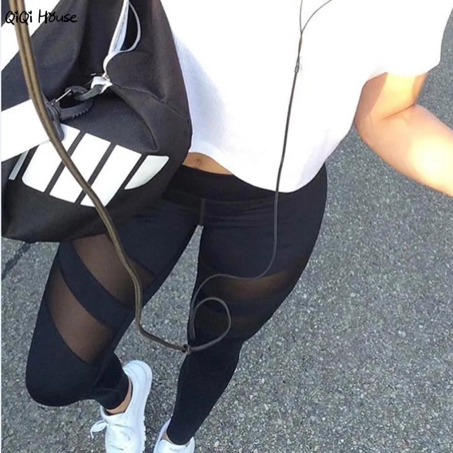 Sexy Leggings Women Patchwork Mesh Black Sweatpants Summer Autumn Fitness Leggings Workout Clothes Spodnie Dresowe Damskie#A131 