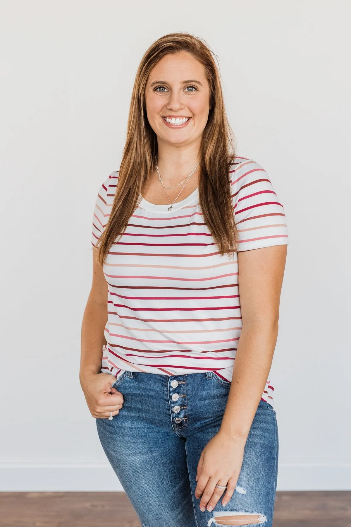 Shades Of Autumn Striped Top- Wine, Burgundy & Pink