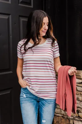 Shades Of Autumn Striped Top- Wine, Burgundy & Pink