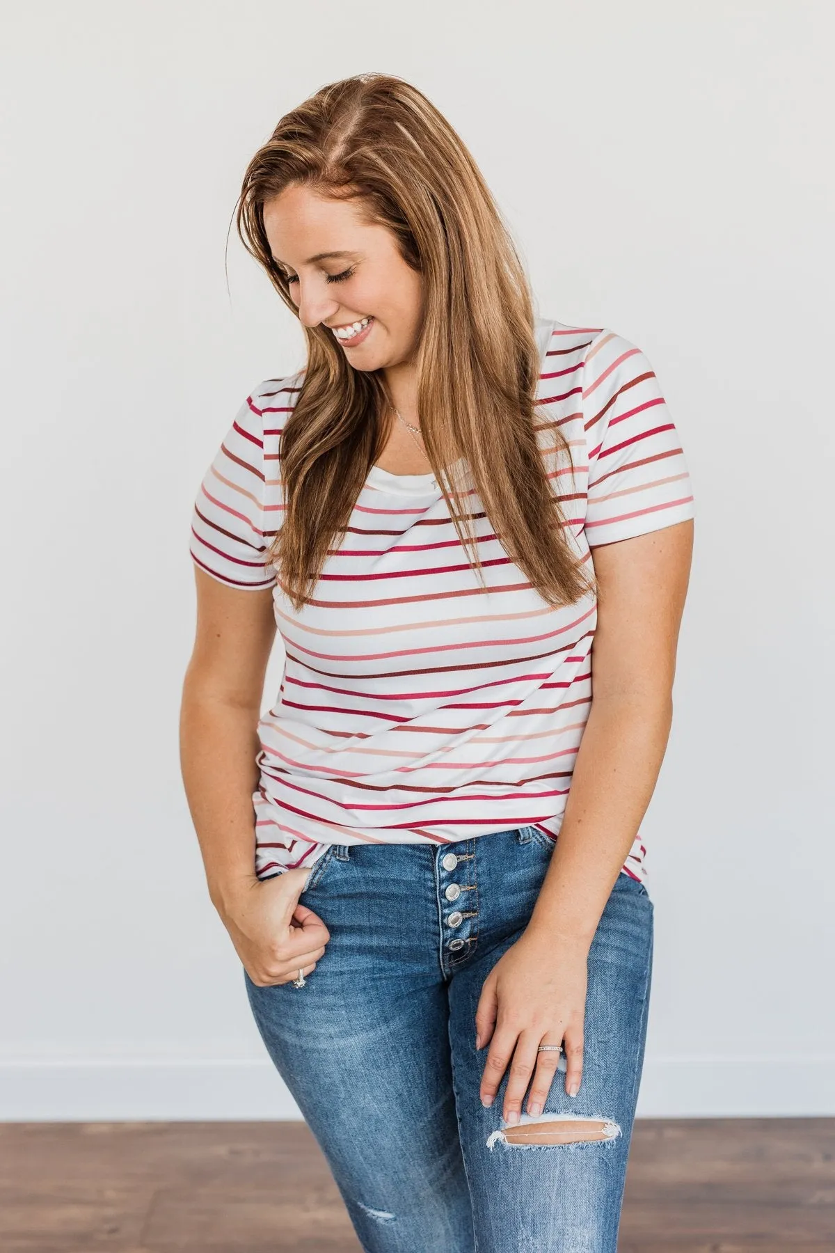 Shades Of Autumn Striped Top- Wine, Burgundy & Pink