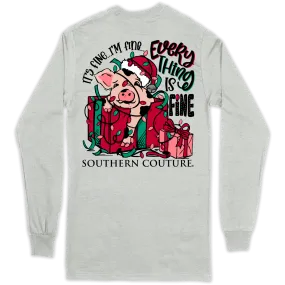 Southern Couture Classic It's Fine Christmas Pig Long Sleeve T-Shirt