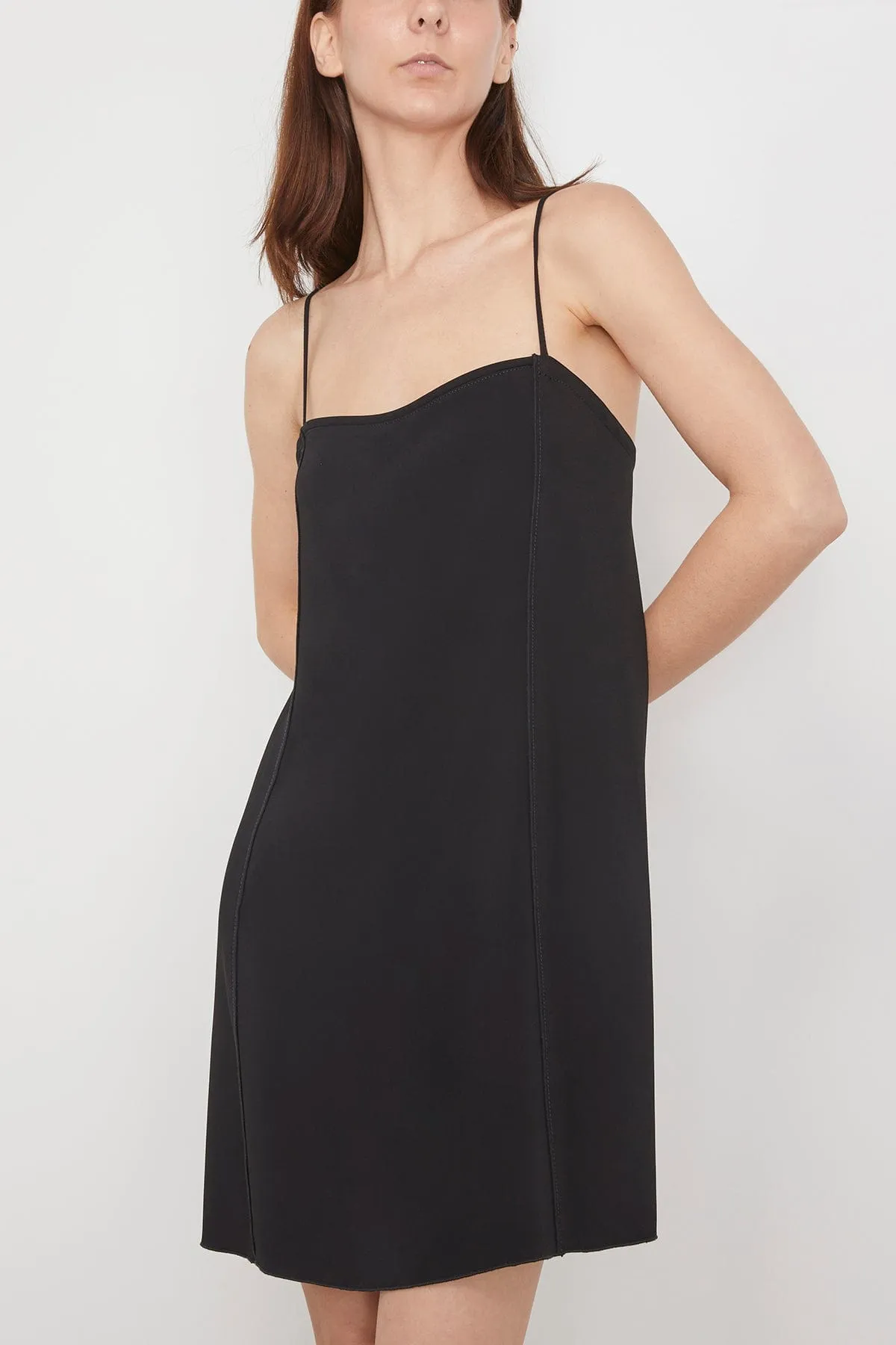 Stretch Crepe Cady Mini Dress in Nero