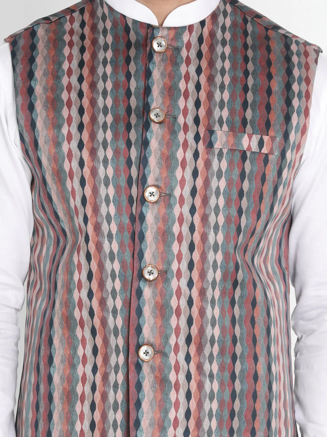 VASTRAMAY Men's Grey Silk Blend Nehru Jacket