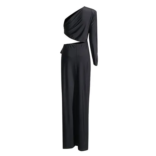 Women's Slit Dress Party Dress Elegant Sexy Oblique Collar Long Sleeve Solid Color Maxi Long Dress Holiday Banquet Evening P