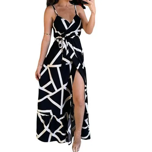 Women's Strap Dress Elegant Sexy Strap Printing Sleeveless Geometric Midi Dress Holiday