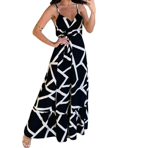 Women's Strap Dress Elegant Sexy Strap Printing Sleeveless Geometric Midi Dress Holiday