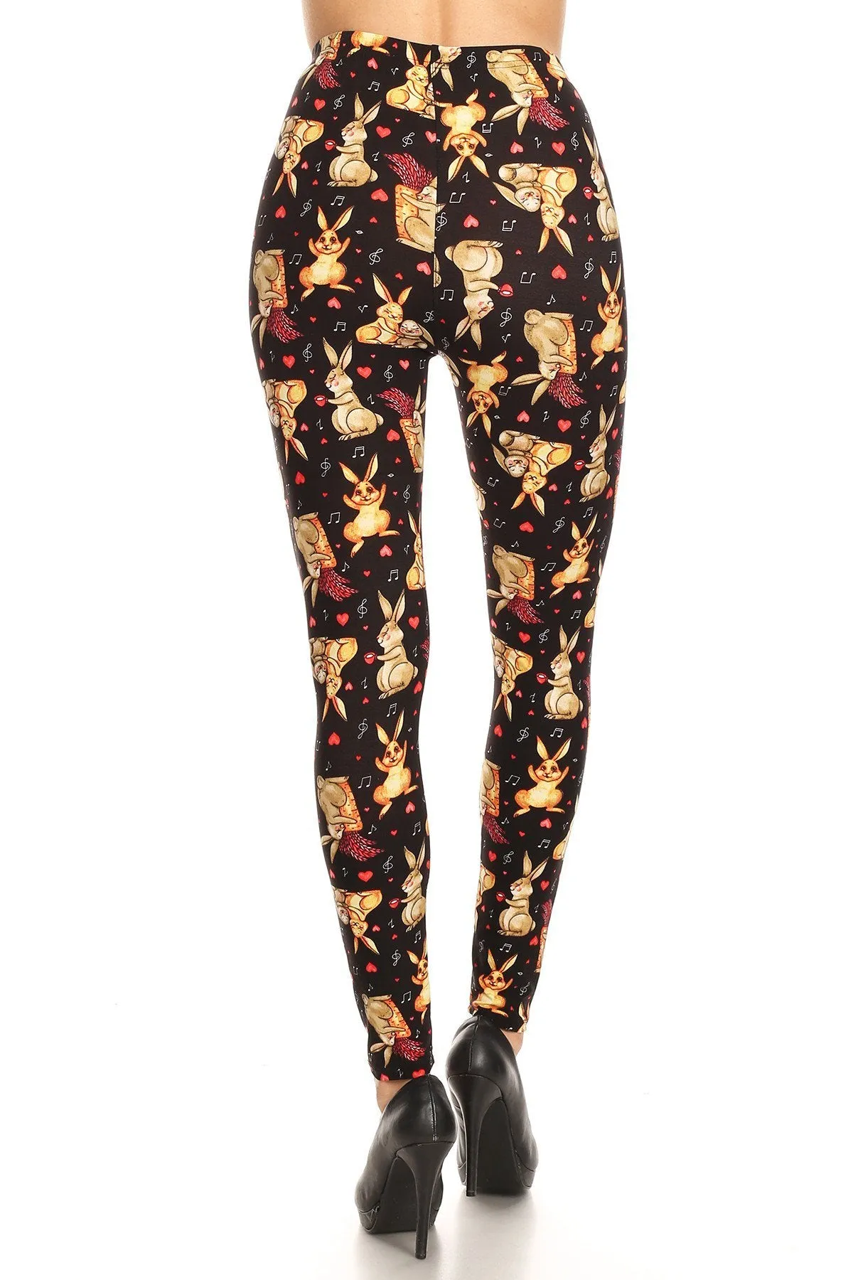 Women's 3X 5X Easter Bunnies Heart Music Note Pattern Print Leggings