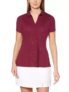 Womens Floral Embossed Polo