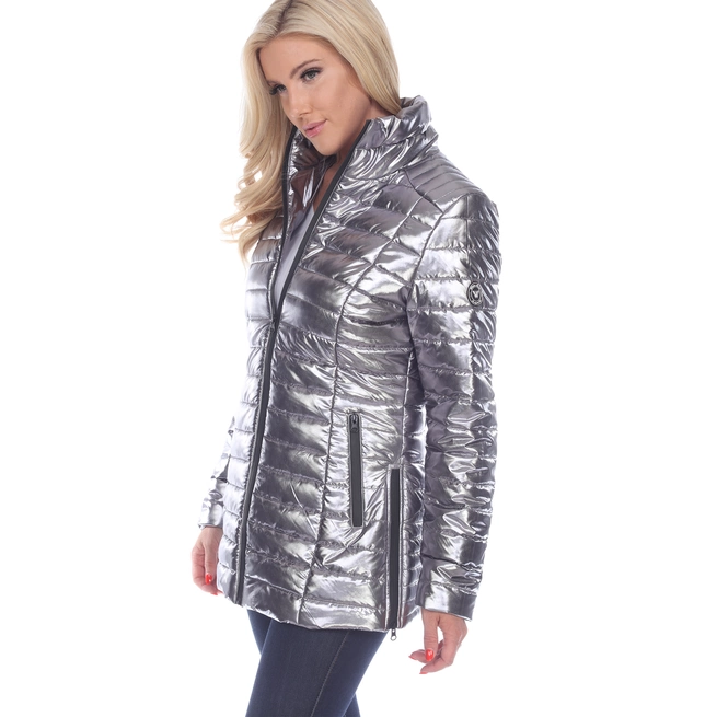 Women's Metallic Puffer Zipper Coat - Style