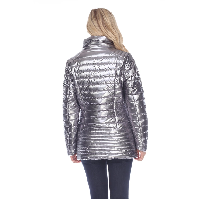 Women's Metallic Puffer Zipper Coat - Style