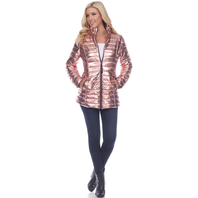 Women's Metallic Puffer Zipper Coat - Style