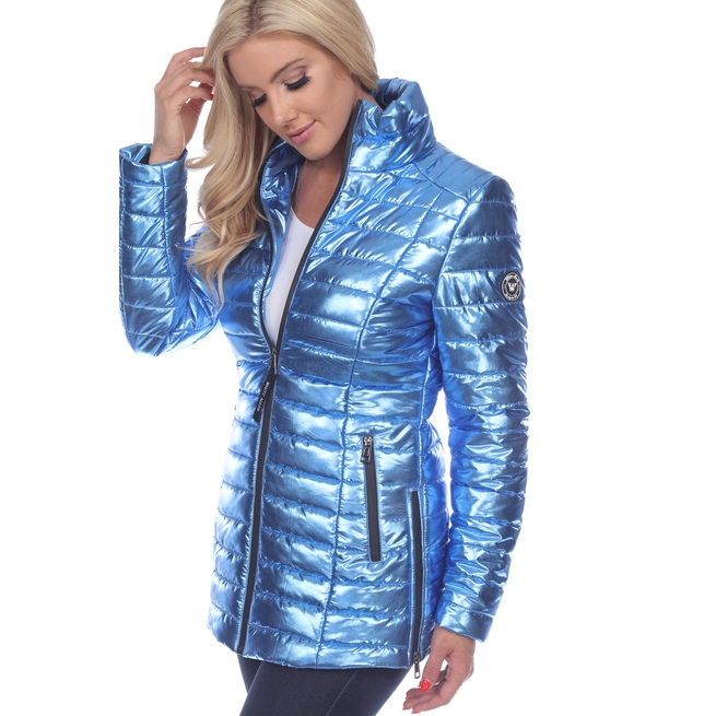 Women's Metallic Puffer Zipper Coat - Style