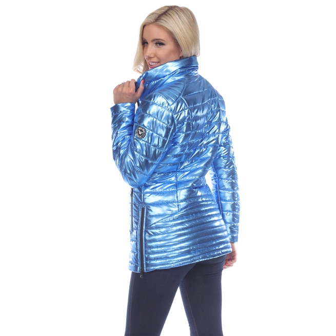 Women's Metallic Puffer Zipper Coat - Style