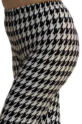 Women's Regular Hound Tooth Pattern Print Leggings - White Black