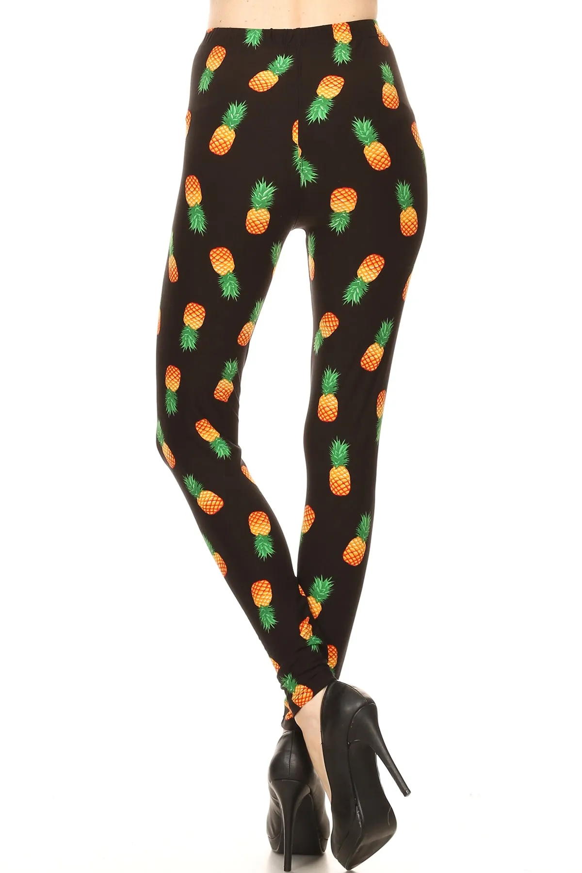 Women's Regular Yellow Green Pineapple Pattern Printed Leggings