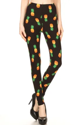 Women's Regular Yellow Green Pineapple Pattern Printed Leggings