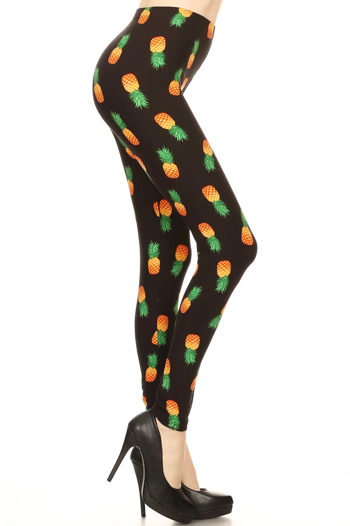 Women's Regular Yellow Green Pineapple Pattern Printed Leggings