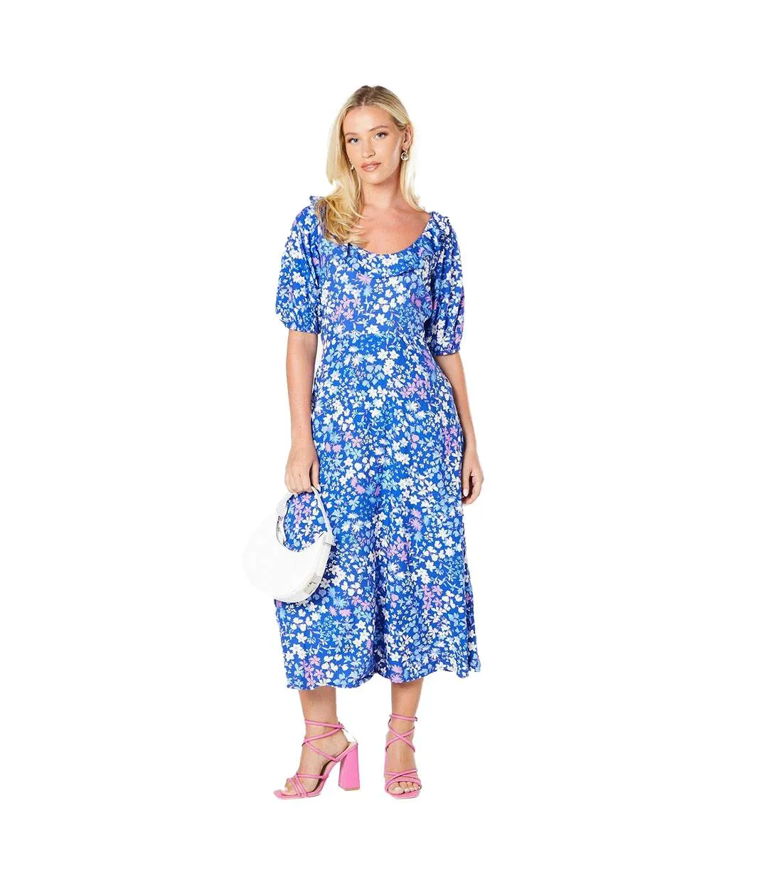 Womens/ladies ditsy floral ruffles midi dress blue Dorothy Perkins