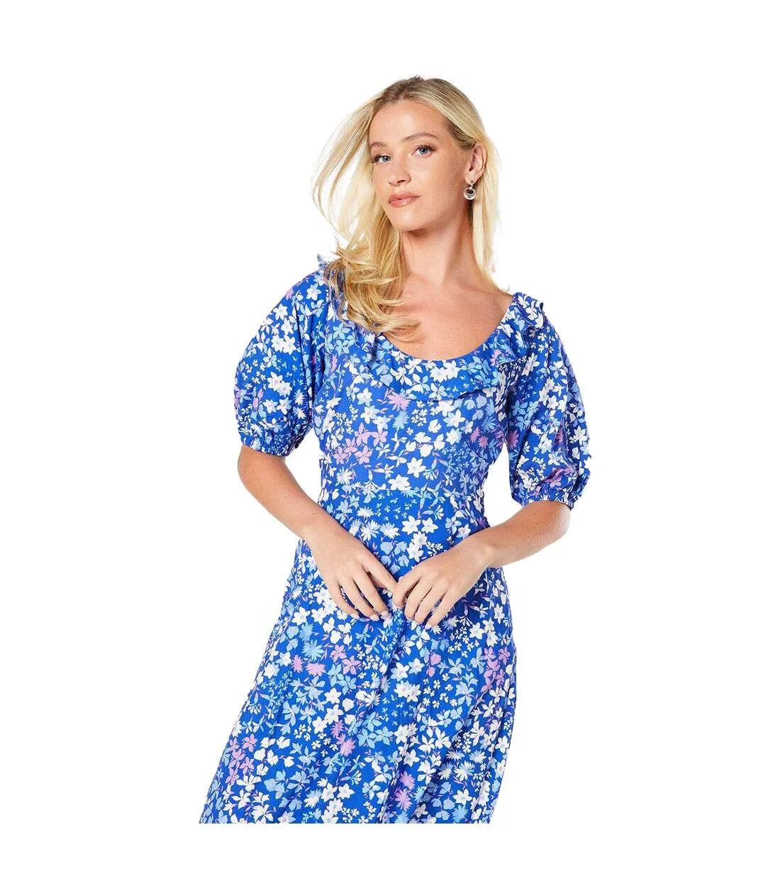 Womens/ladies ditsy floral ruffles midi dress blue Dorothy Perkins