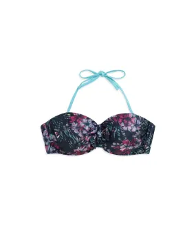 Womens/ladies docks floral front tie bikini top navy Animal