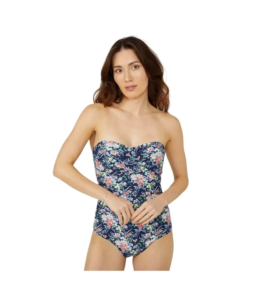 Womens/ladies floral bandeau one piece swimsuit navy Debenhams