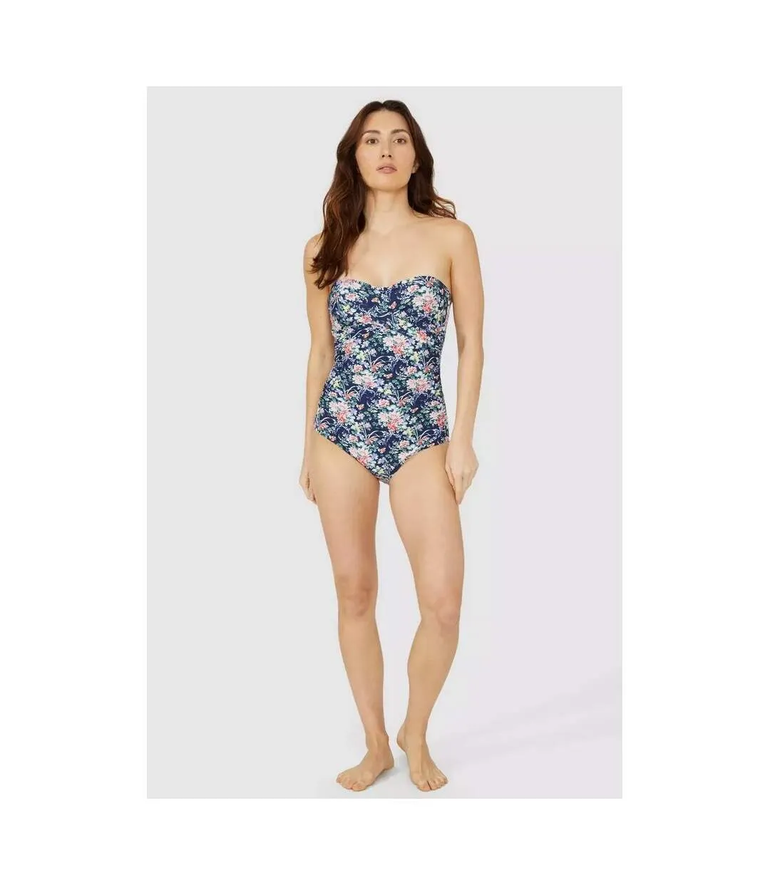 Womens/ladies floral bandeau one piece swimsuit navy Debenhams