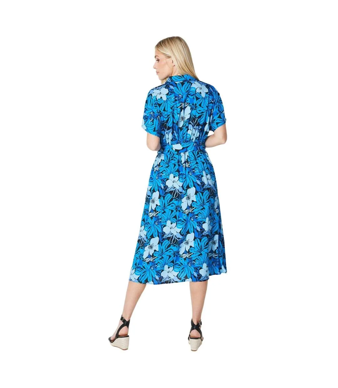 Womens/ladies floral belt petite shirt dress blue Principles