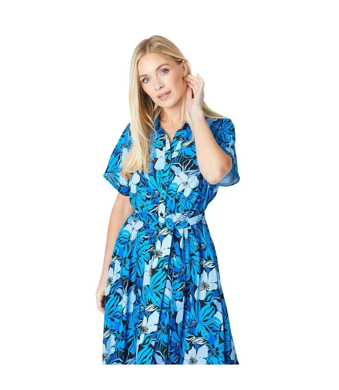 Womens/ladies floral belt petite shirt dress blue Principles