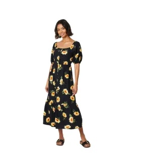 Womens/ladies floral button front midi dress black Dorothy Perkins