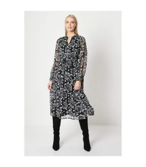 Womens/ladies floral contrast collar midi dress monochrome Principles