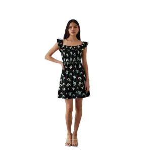 Womens/ladies floral shirred mini dress black Dorothy Perkins