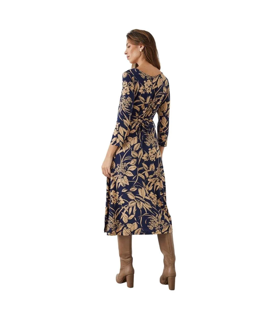 Womens/ladies floral wrap midi dress navy/cream Principles