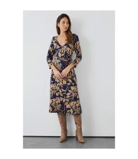 Womens/ladies floral wrap midi dress navy/cream Principles