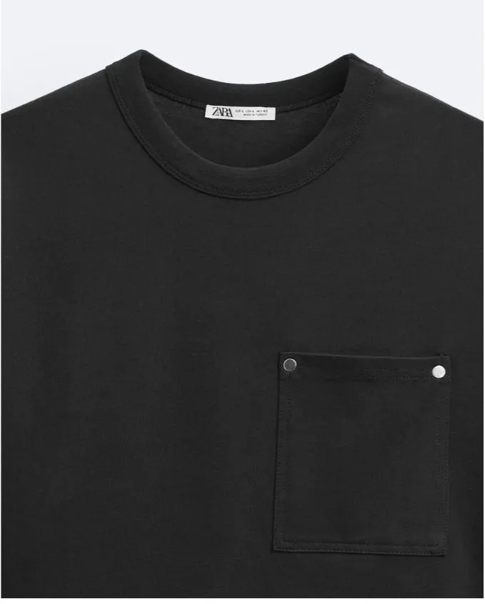 ZARA  |T-SHIRT WITH STUDDED POCKET